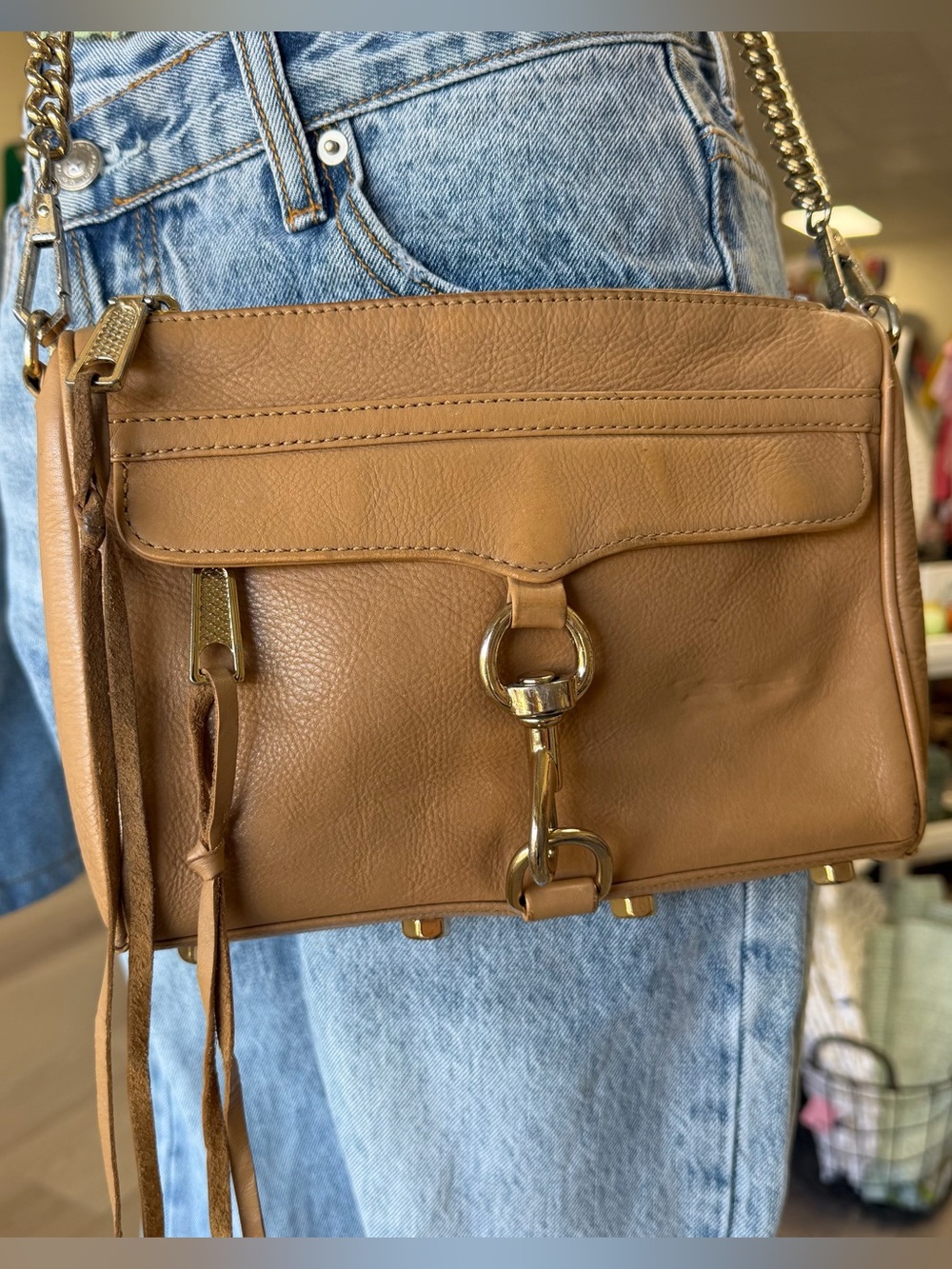 Rebecca Minkoff Tan Leather Crossbody with Gold Hardware